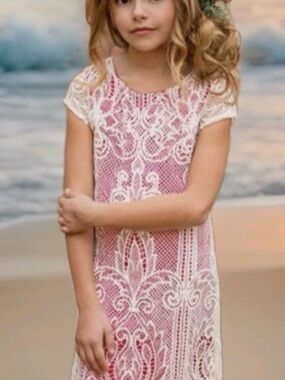 Girls Joyfolie Mia Joy Cream Lace Overlay Dress in deep pink/red 2T
